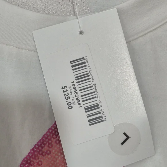 NWT Queen of Sparkles Women's White Short Sleeve Multi Wine Glass Tee Sequins L - Picture 4 of 8